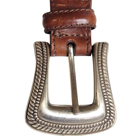 Fossil Leather Belt Women Neutral Tan Size XL Silverplated Santa Fe Style - Picture 4 of 13